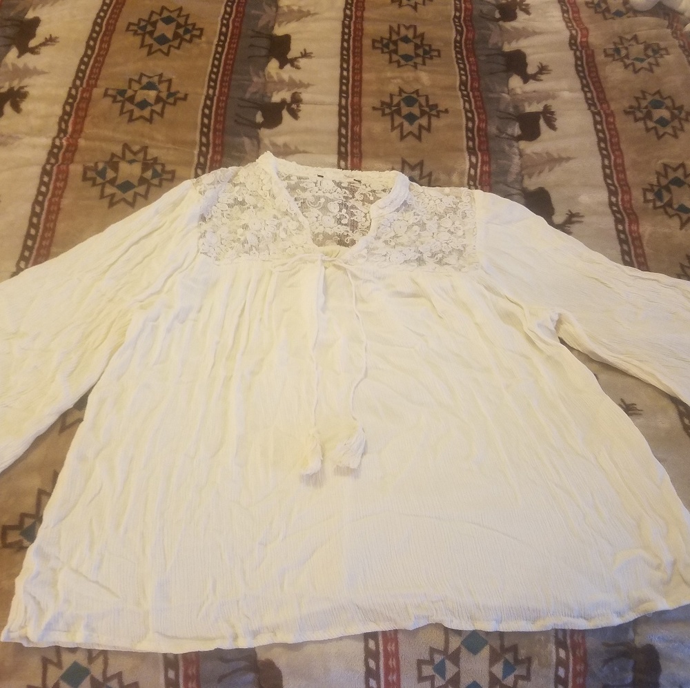 Natural White V Neck Peasant top